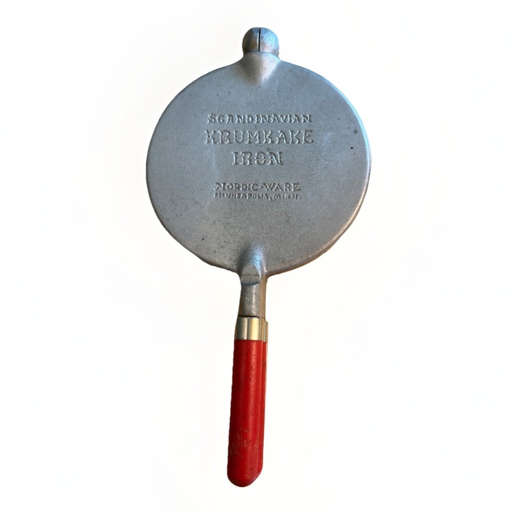 Vtg Scandinavian‎ Krumkake Iron Press Nordicware Red Wood Handles Minnesota 12"